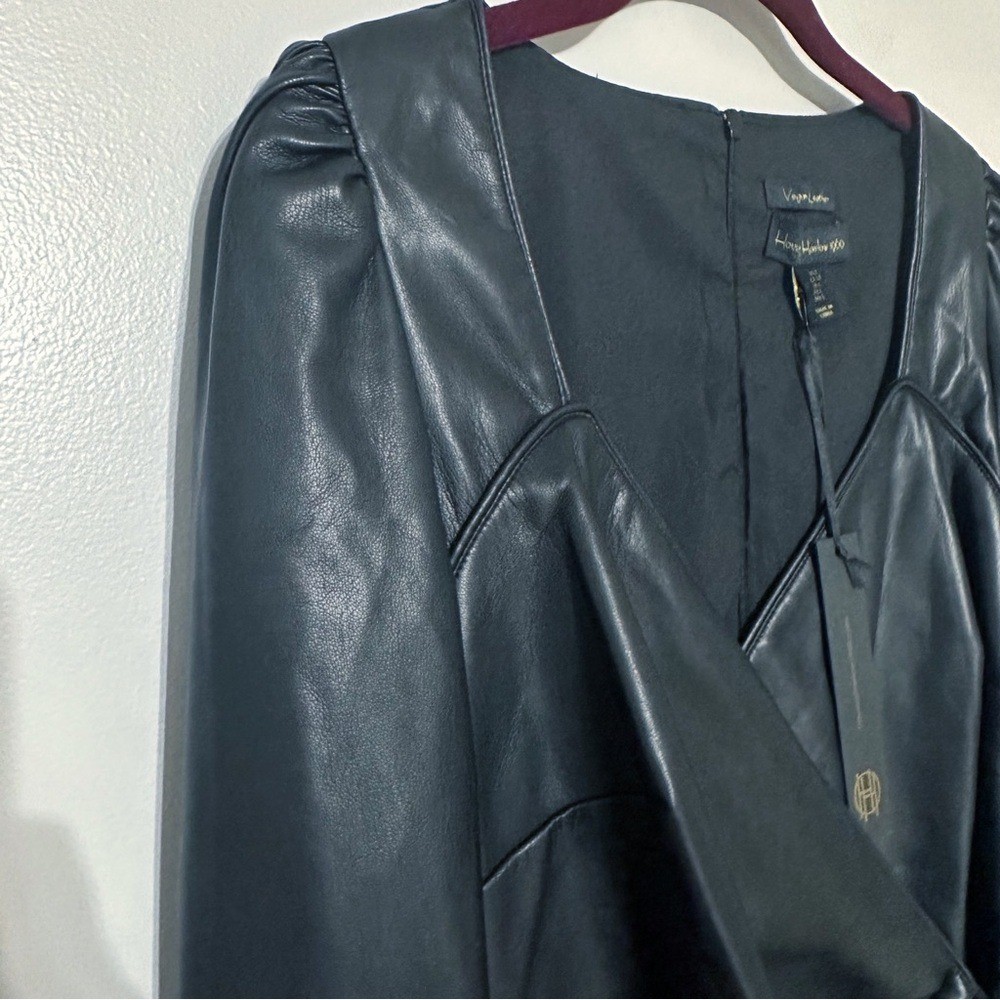 NWT House Of Harlow 1960 Vegan Leather Faux Wrap Mini Dress