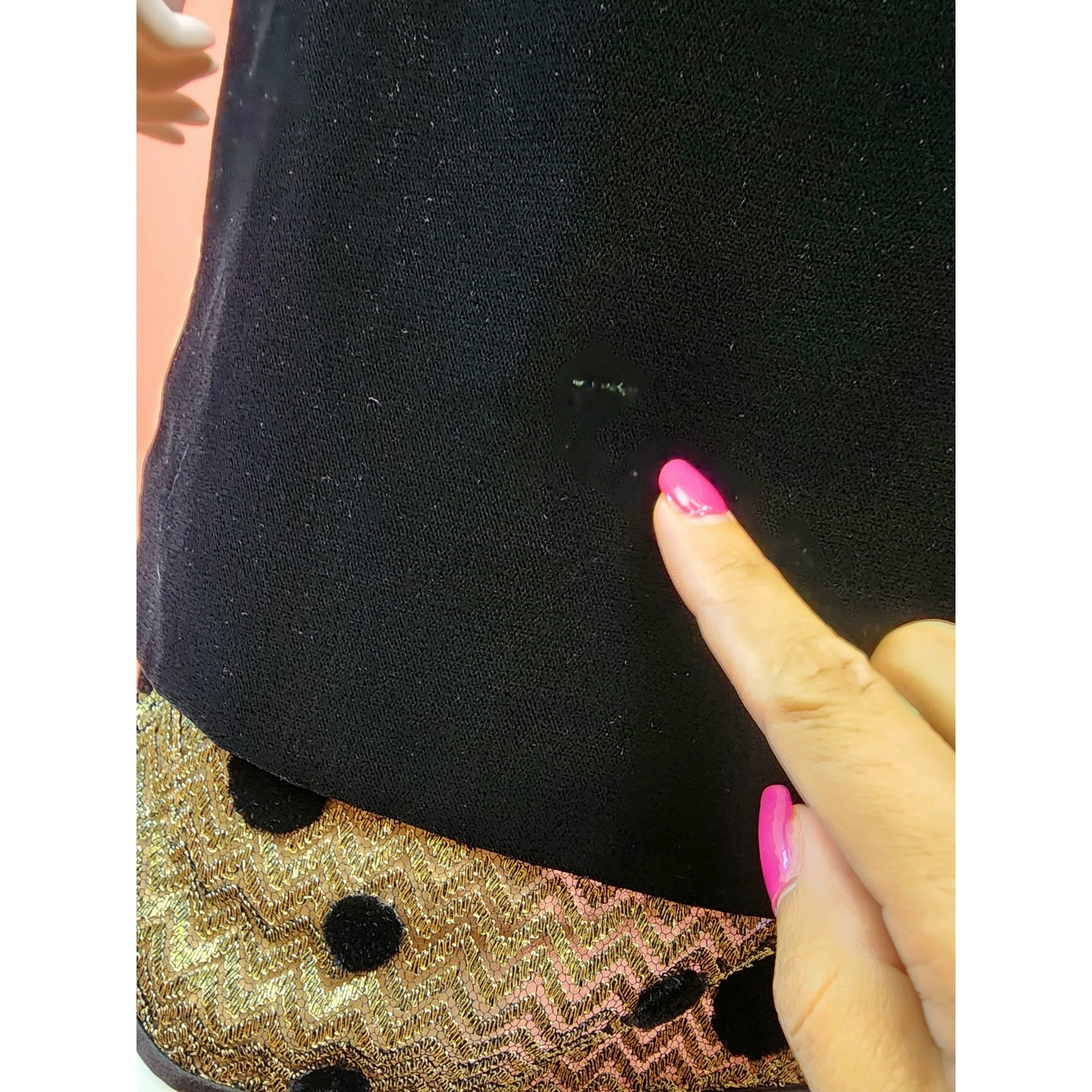 Vintage 1980’s Black Velvet Metallic Gold Polka Dot Long Sleeve Cocktail Dress