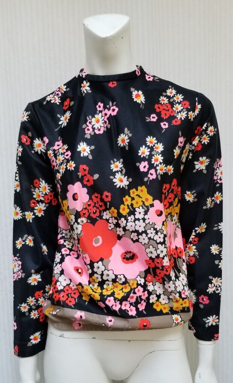 Vintage 70’s Floral Nylon Long Sleeve Shirt Top – AVALON CLASSICS – Size S – EUC