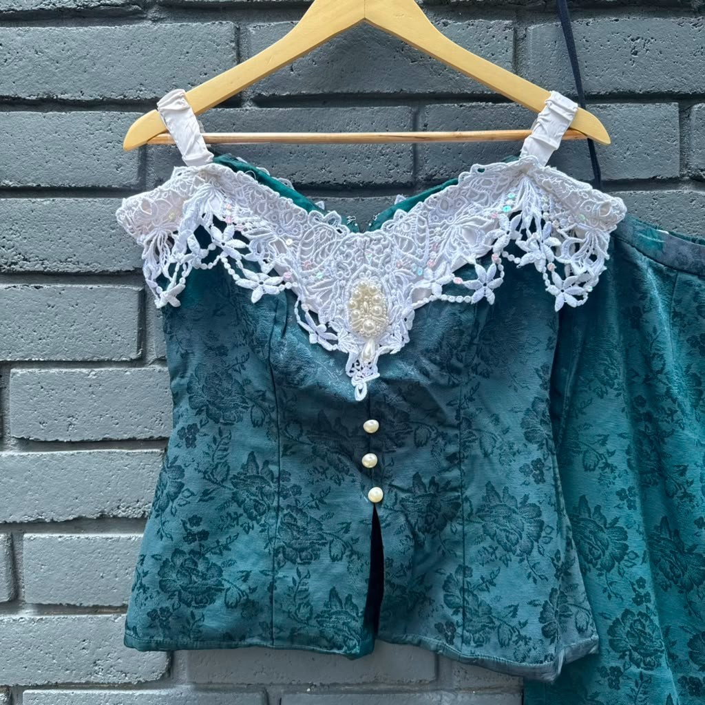 VTG 70s Bari Jay 2 Piece Corset Renaissance Victorian Brocade Tapestry Jacquard