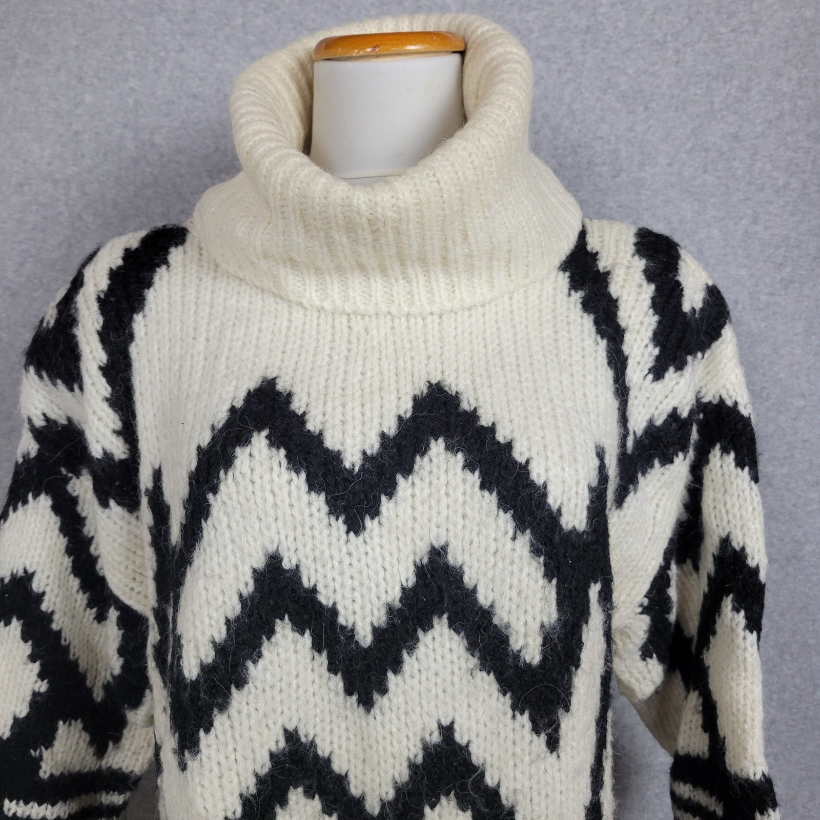 Protokol by Collage Vintage Mohair Blend Chunky Geometric Turtleneck Sweater L