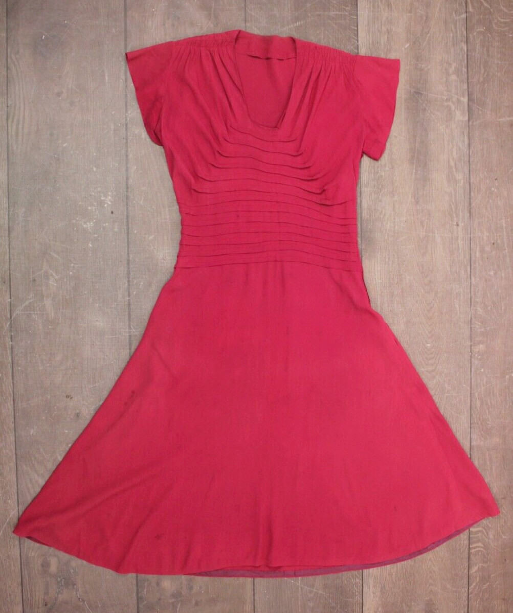 VTG Women’s 40s Light Burgundy / Fuchsia Rayon Dress Sz S/M 1940s