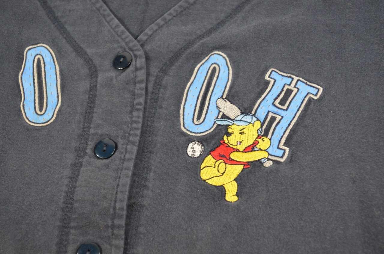 VTG Y2K Disney Winnie the Pooh Baseball Jersey Shirt Woman Size 28W Navy Blue
