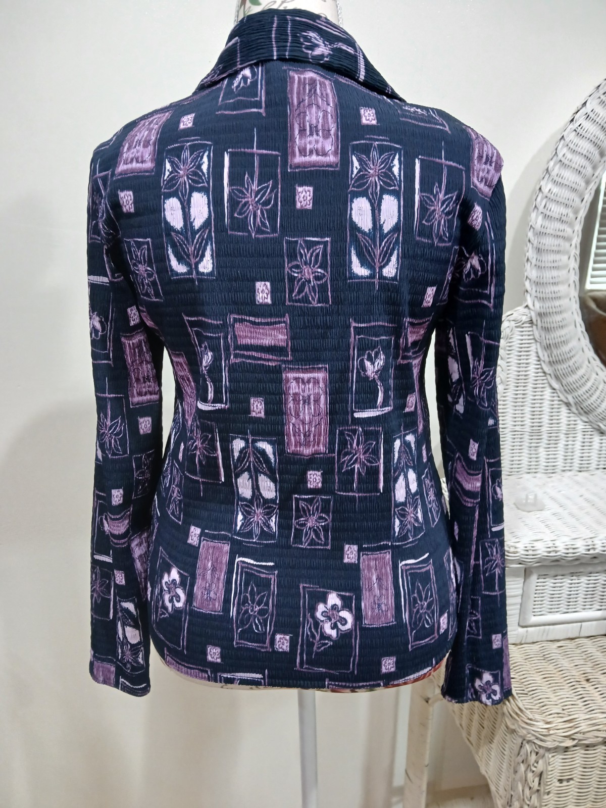 80’s Vintage Milano Funky Ribbed Stretchy Long Sleeve Button Blouse (A3)