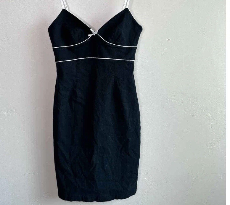 Vtg 90s slip little Black slip midi dress Stretch lined size 12 coquette Express