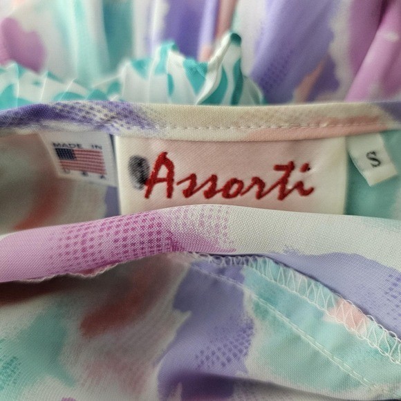 80s Vintage Assorti by Susan Freis Pastel Ruffle Bodice Dress Small Ruffle LS