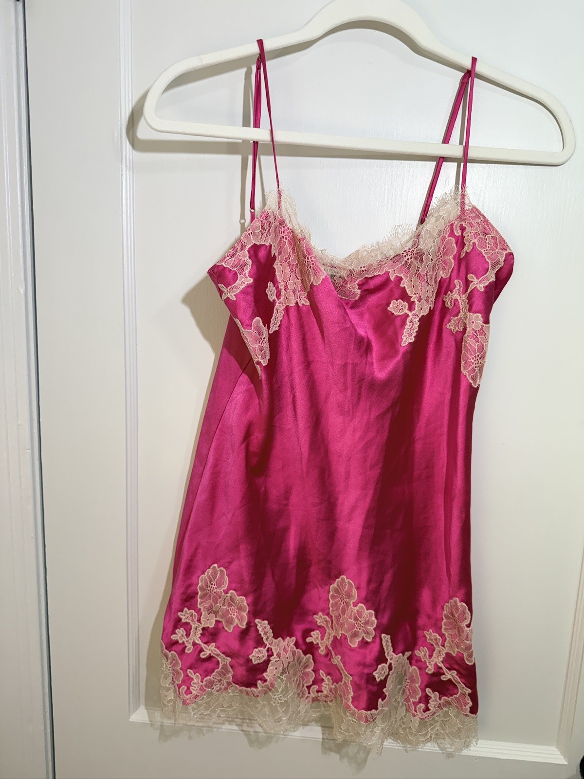 Y2K Victoria’s Secret Satin Slip Dress Pink Lace Chemise M Dainty Fairy