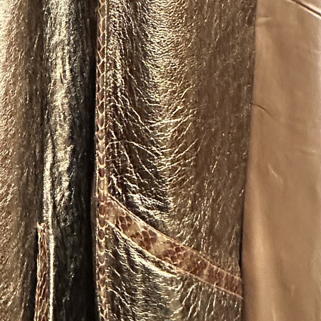 VTG 80s Kanar Gold Lame Metallic Leather Swing Coat Hollywood Glam XL / 2XL