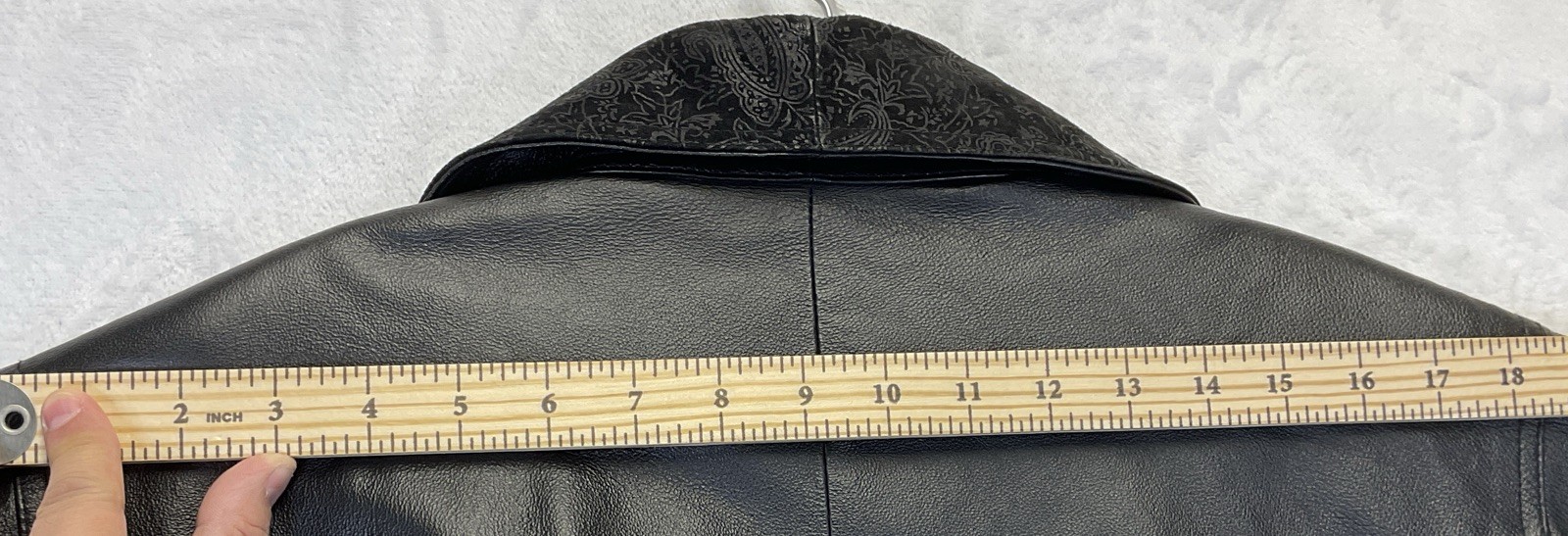 Vtg 80s Preston & York Leather Coat sz PL Black Embossed Paisley Suede Modern