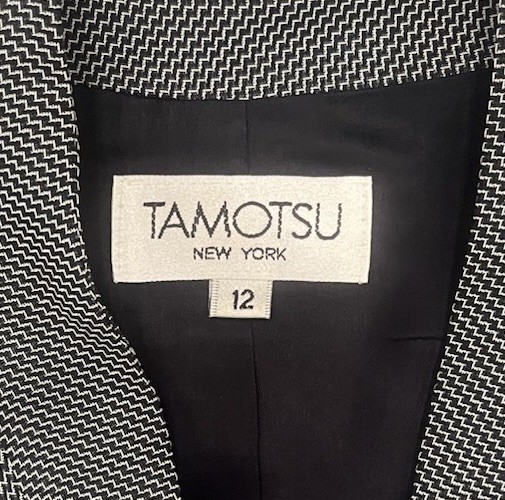 Vintage TAMOTSU New York Womens Pants Suit Set Size 12 Gray Chevron Minimalist