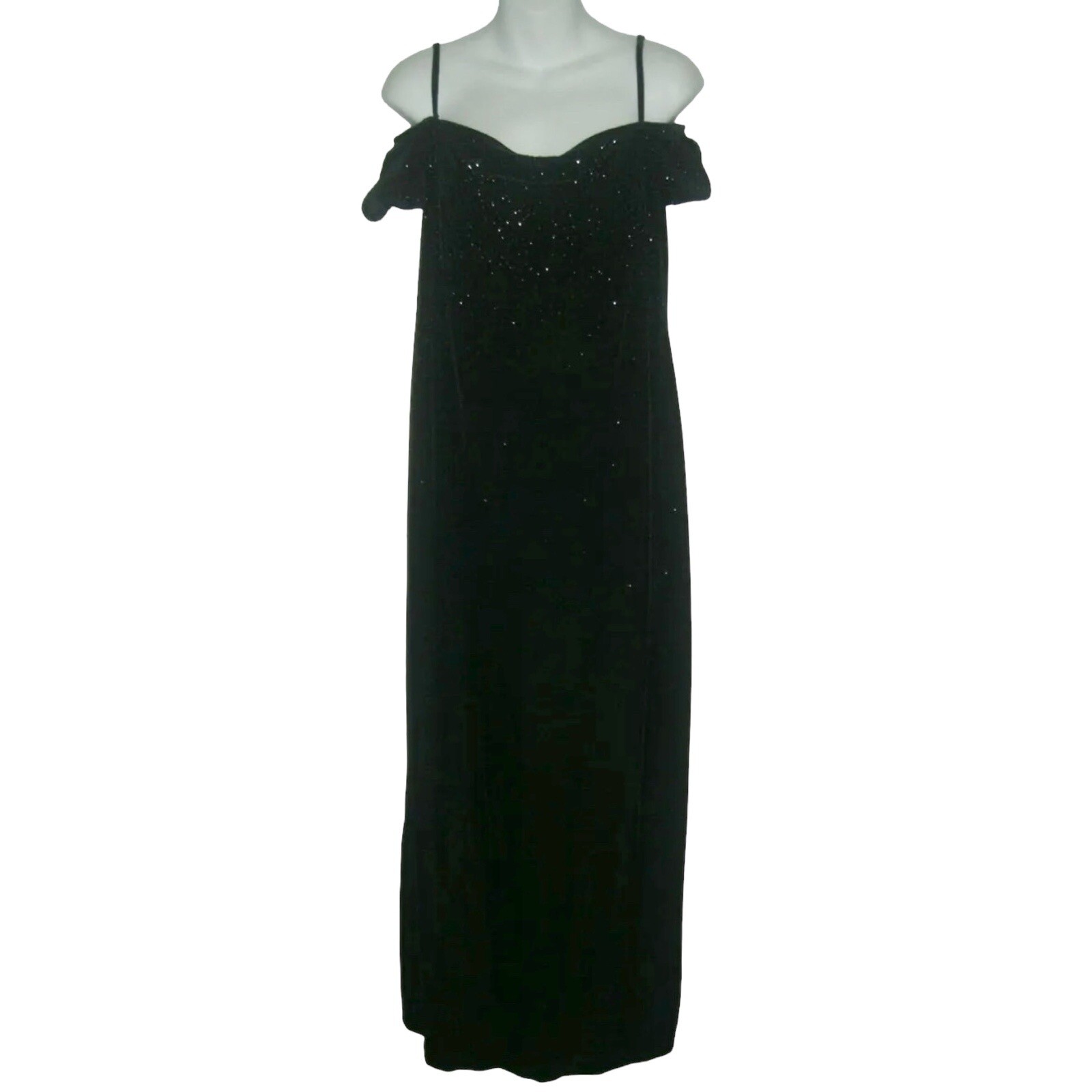 Vintage 90’s Robbie Bee Dress Black Crushed Velvet Long Glitter y2k Goth Fairy