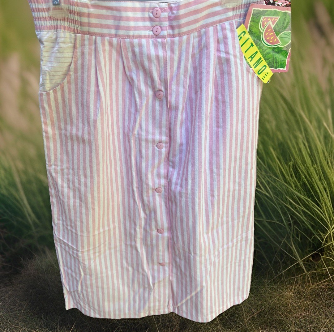 Vtg 1989 Gitano Collection Long Skirt Womens Sz 10 Pink White Stripe NOS NWT