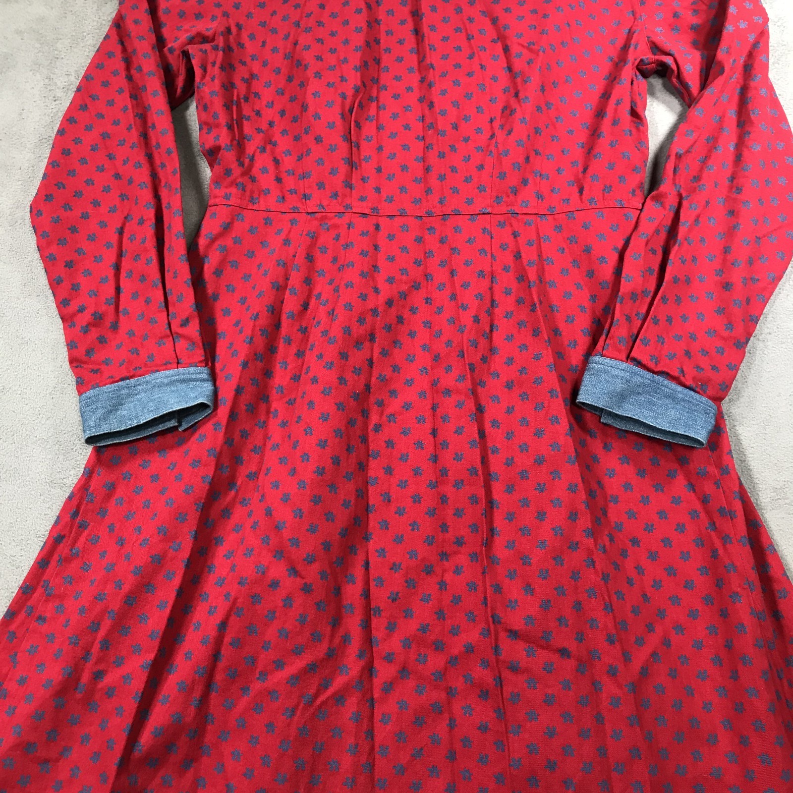 Vintage Susan Bristol Dress Womens 8 Floral Denim Trim Western Farm Prairie 90s