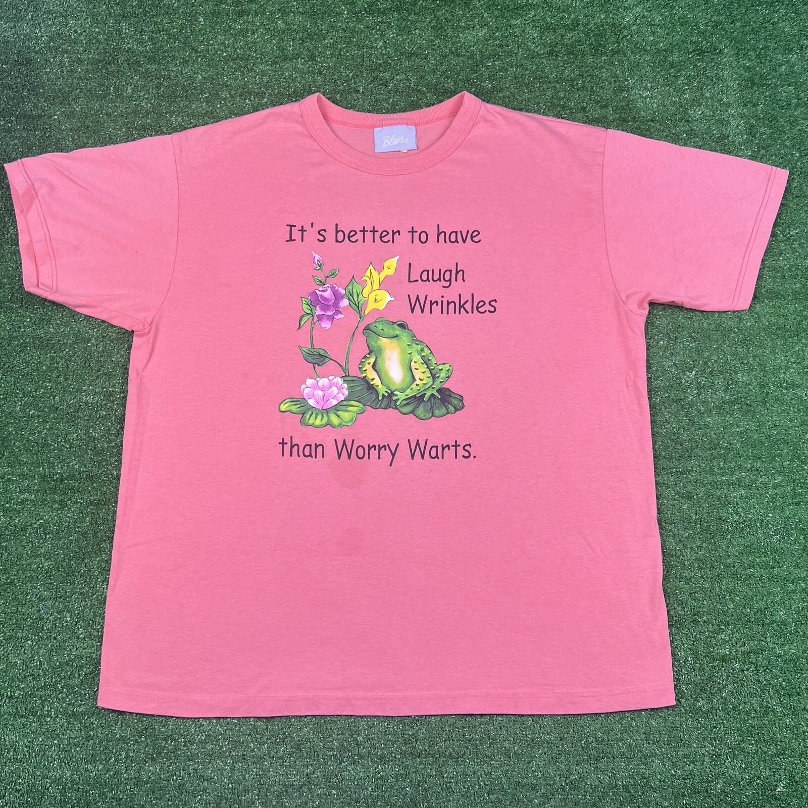 Vintage 90s Blair Women’s „It’s better to have laugh wrinkles” T shirt Sz Large