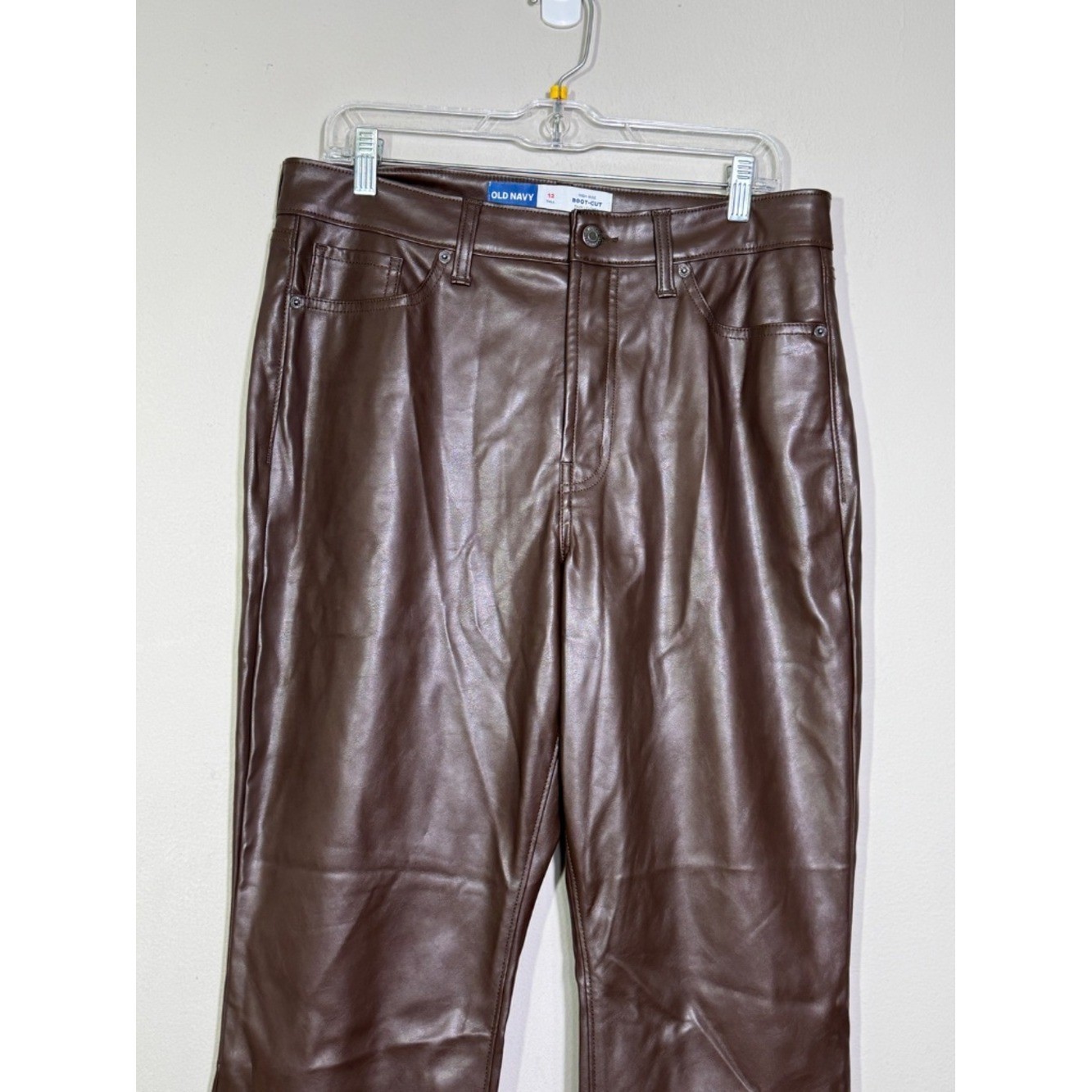Old Navy Brown High Rise Boot-Cut Faux Leather Pants Sz 12 Tall Y2K Chic Fall
