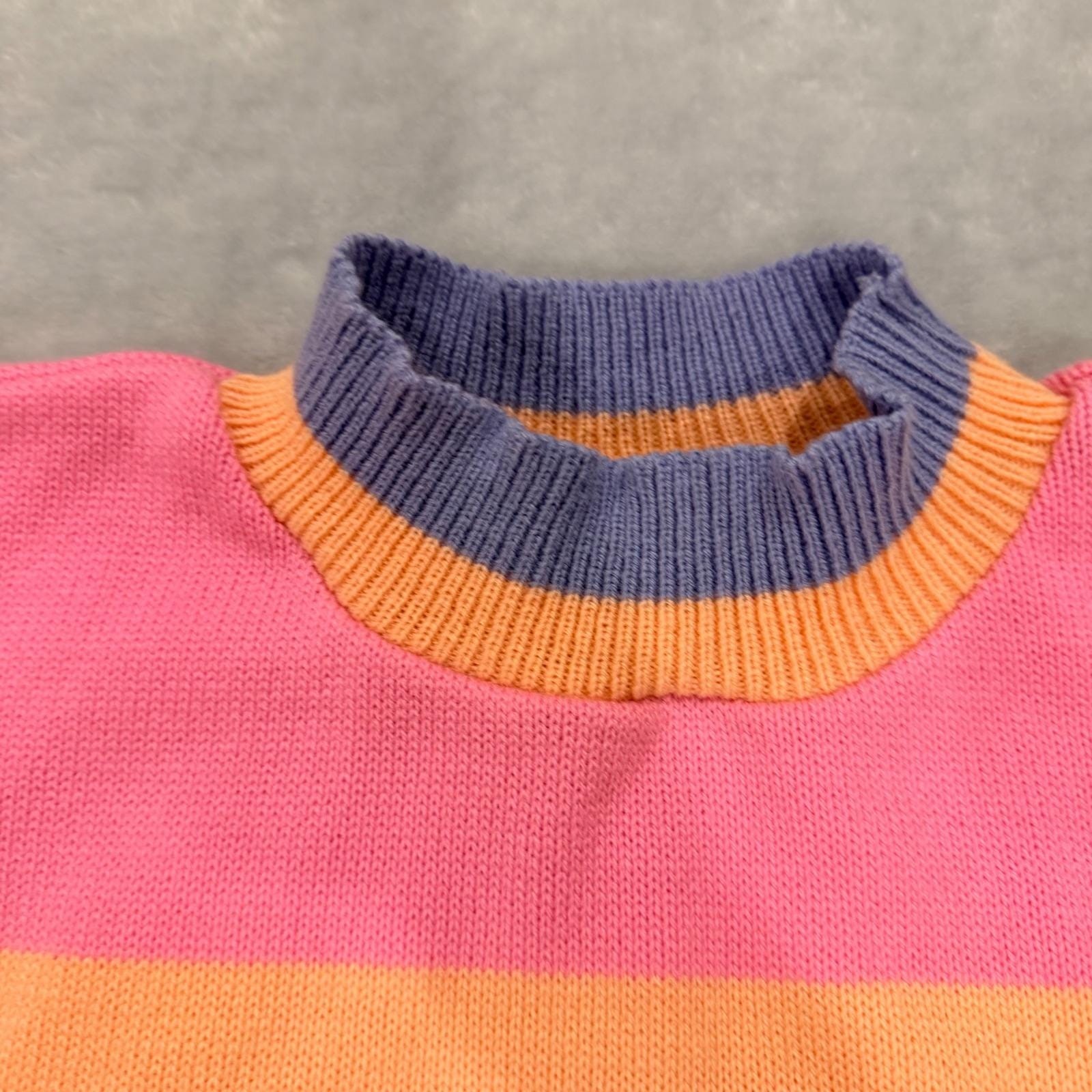 Bedford Fair Lifestyles Vintage Pastel Rainbow Striped Acrylic Sweater Large USA