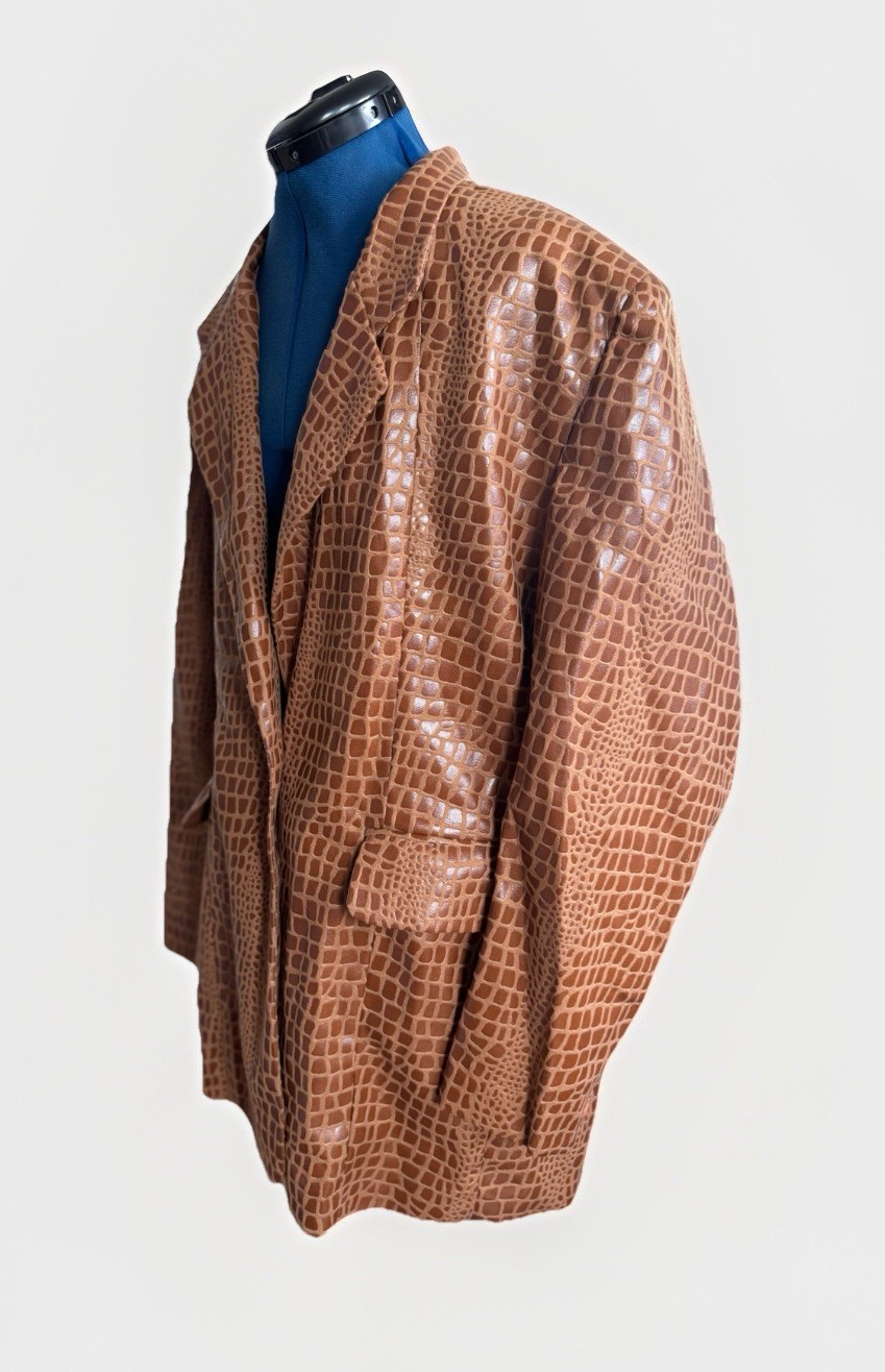 Vintage 90s Selene brown faux patent leather Mod giraffe print blazer jacket 2X