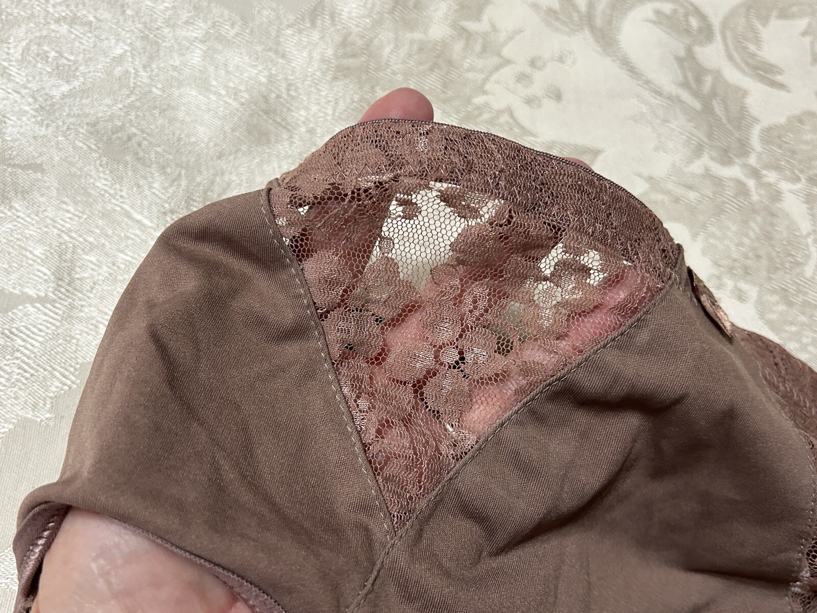 Vtg INTIMATES 3042 Polyester Lace Inserts Hi-Cut Sz 9/2XL Brown Panties #71