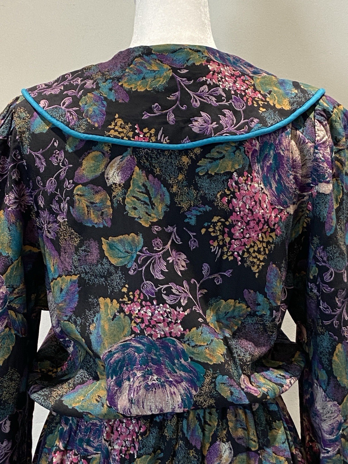 Vintage 1980’s Womens Prairie Cottagecore Turquoise Multicolor Dress Size S