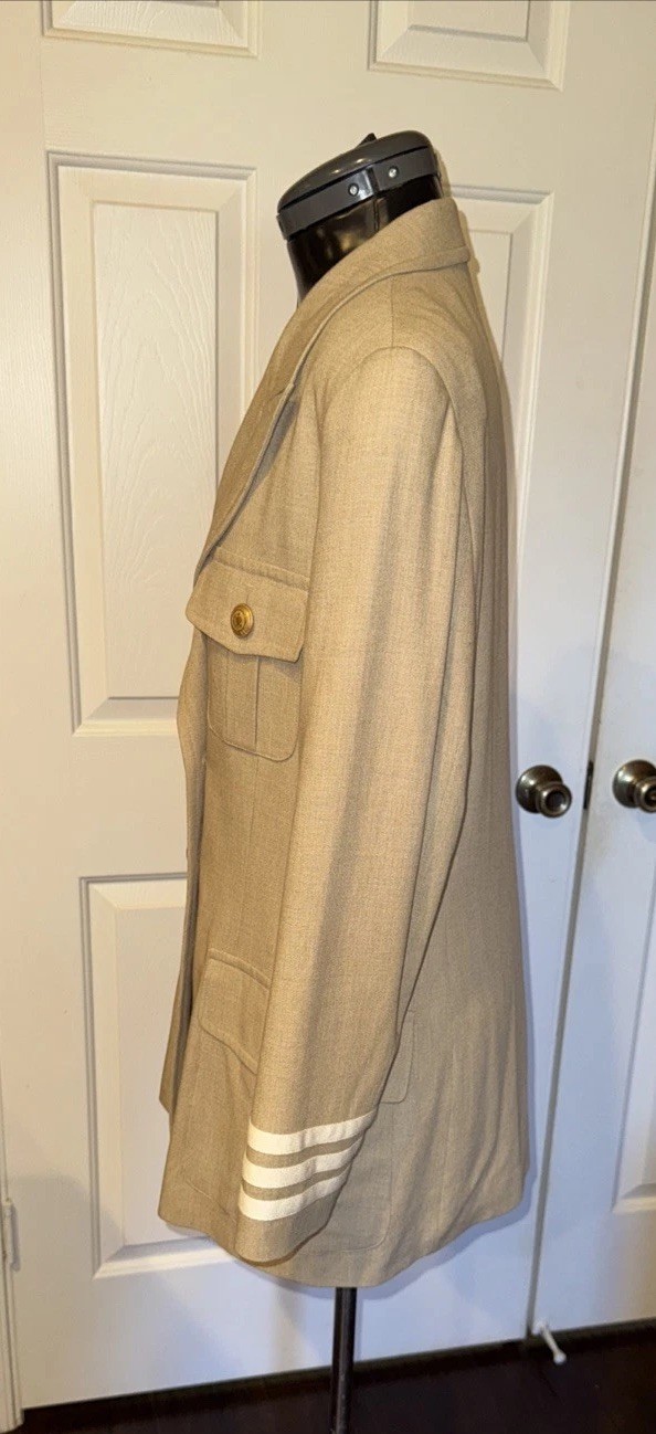 Mondi Vtg Beige Blazer Suit Jacket Military Safari Uniform Womens EU40 US8 Wool
