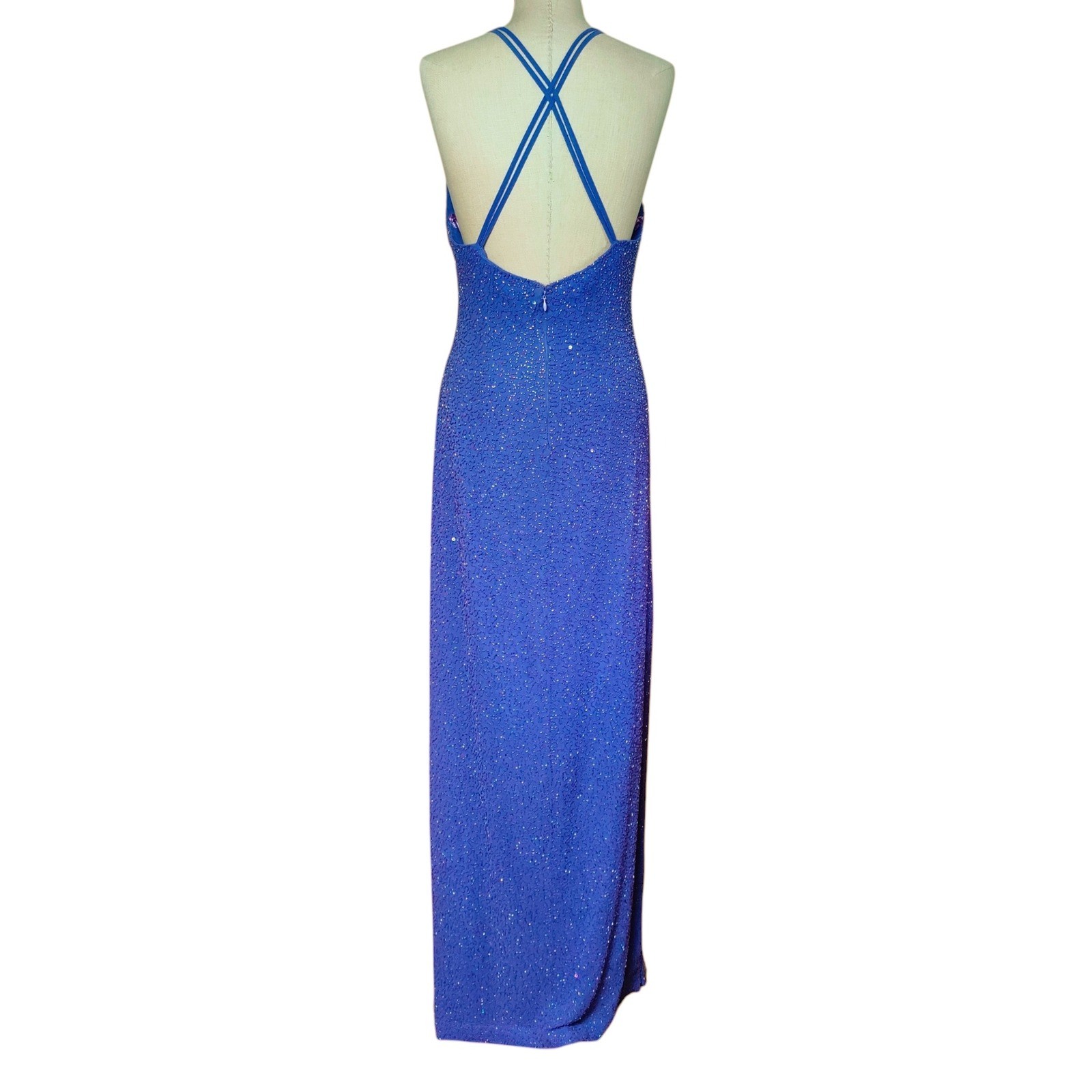 Vintage 90s Beaded Lavender Maxi Dress Open Back Prom Formal Cocktail Fairy 12