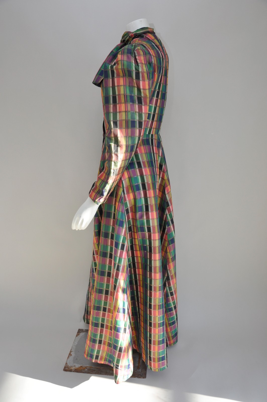 Vintage 1930s RARE Rainbow Silk Plaid Coat Mutton Sleeves Full Skirt Fancy Party