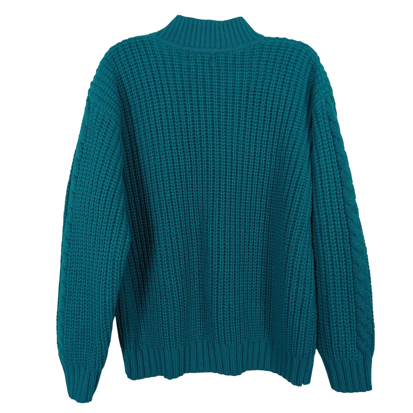 Vintage 80s Ellemmenno Sweater Teal Size M Cable Knit Mock Neck Acrylic
