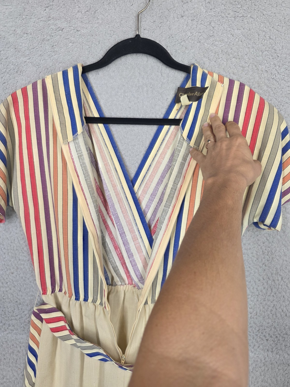 Vintage Dress Size 8 Striped Belted Ilgwu Charles Alan Short Sleeve Faux Wrap