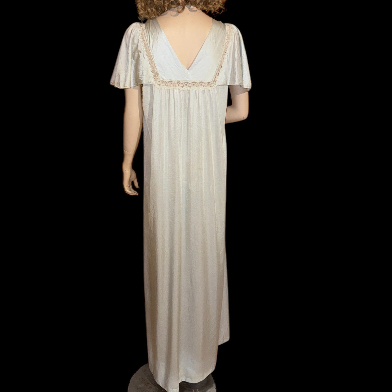 Vintage San Souci Long Lace Inset Blue Nylon Nightgown Sz M