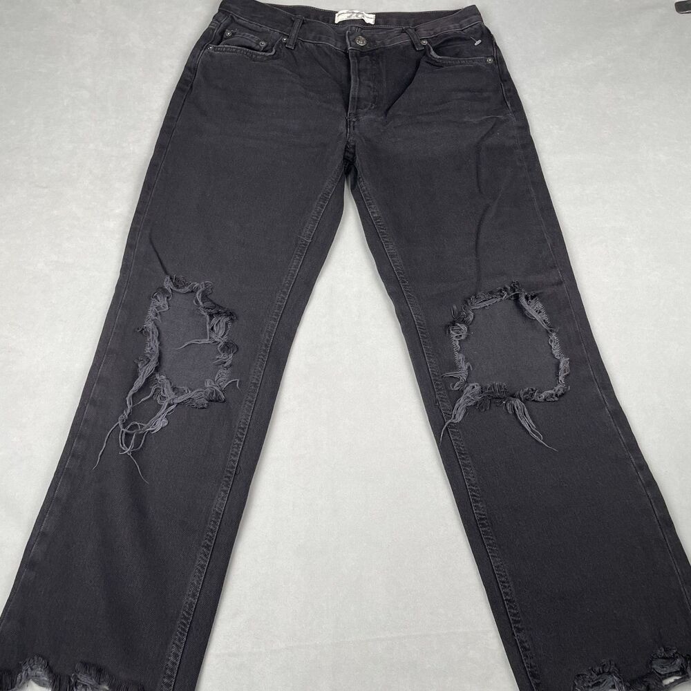 We The Free Maggie Jeans Sz 26 Distressed Black Mid Rise Straight Leg Grunge 90s