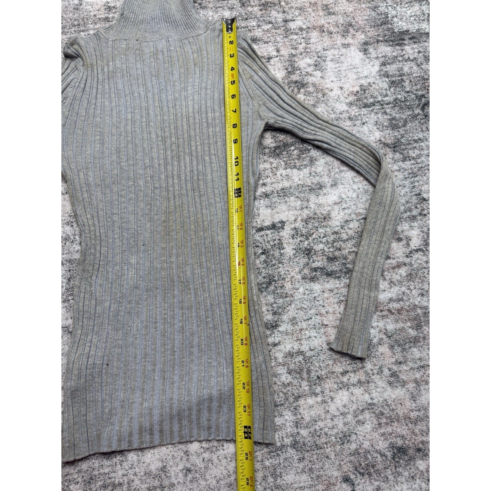 Y2K Vintage Turtleneck Sweater Sz M Grey Gold Rib Knit Pullover Gilmore Girls