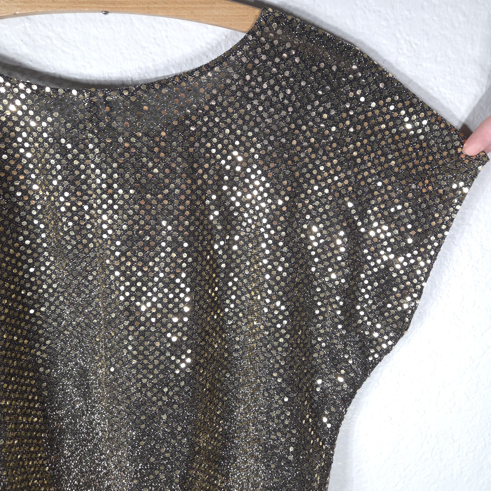 Vintage Joanna Sequin Sparkle Golden Top USA Size L Dolman Sleeves