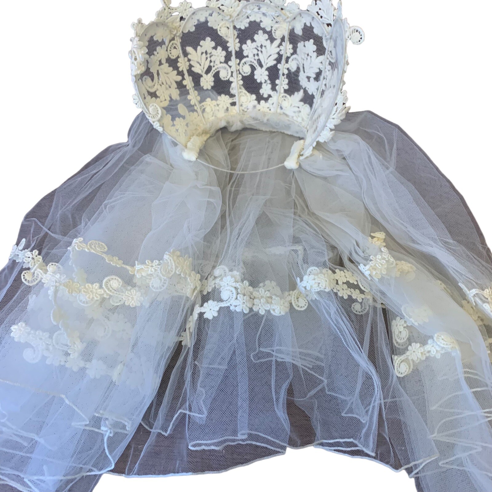 Vintage Wedding Dress Skirt Top Veil Faux Pearls Gold Tone Buttons Handmade