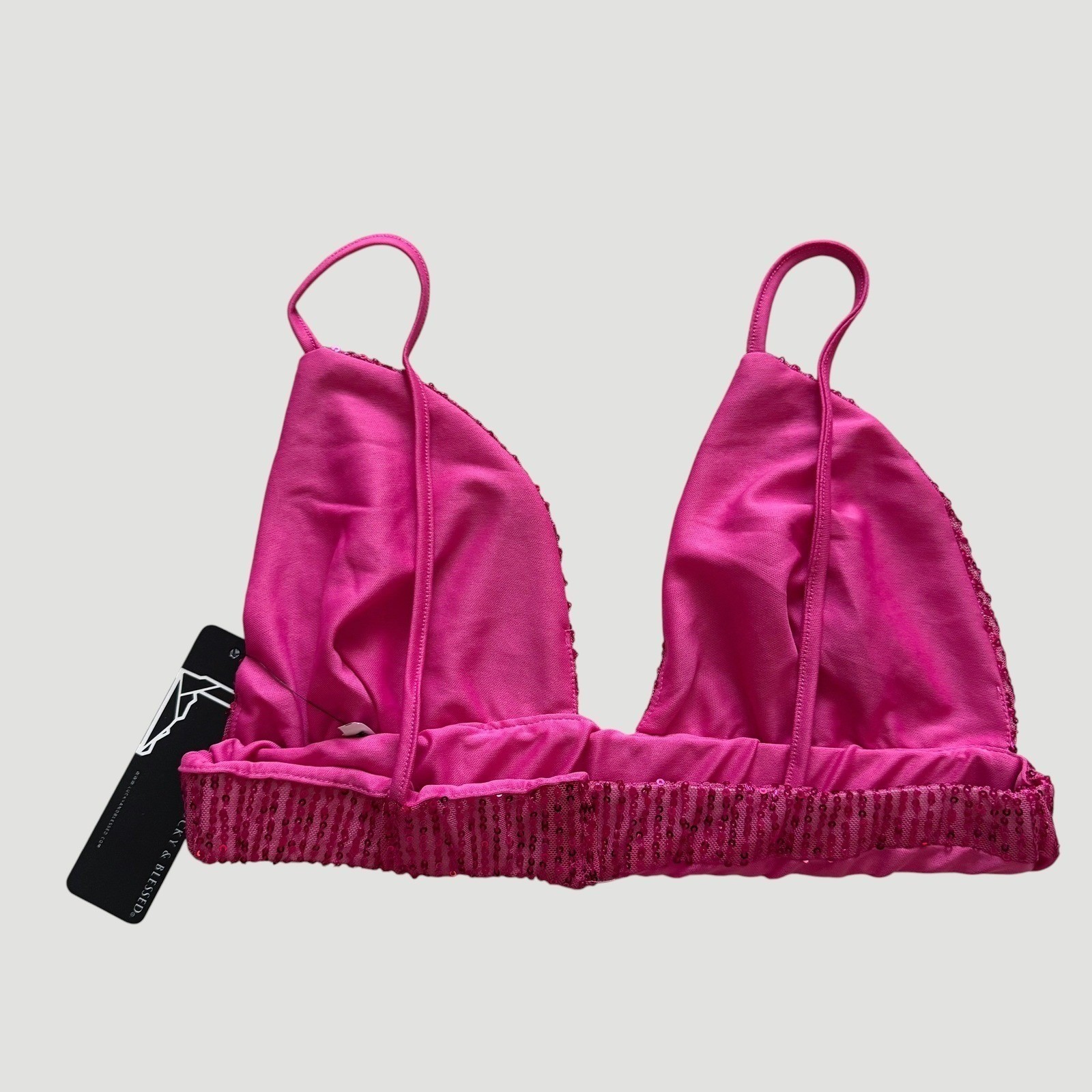Festival Hot Pink Sequin Triangle Bralette top L&B Sparkle M Rave concert NWT