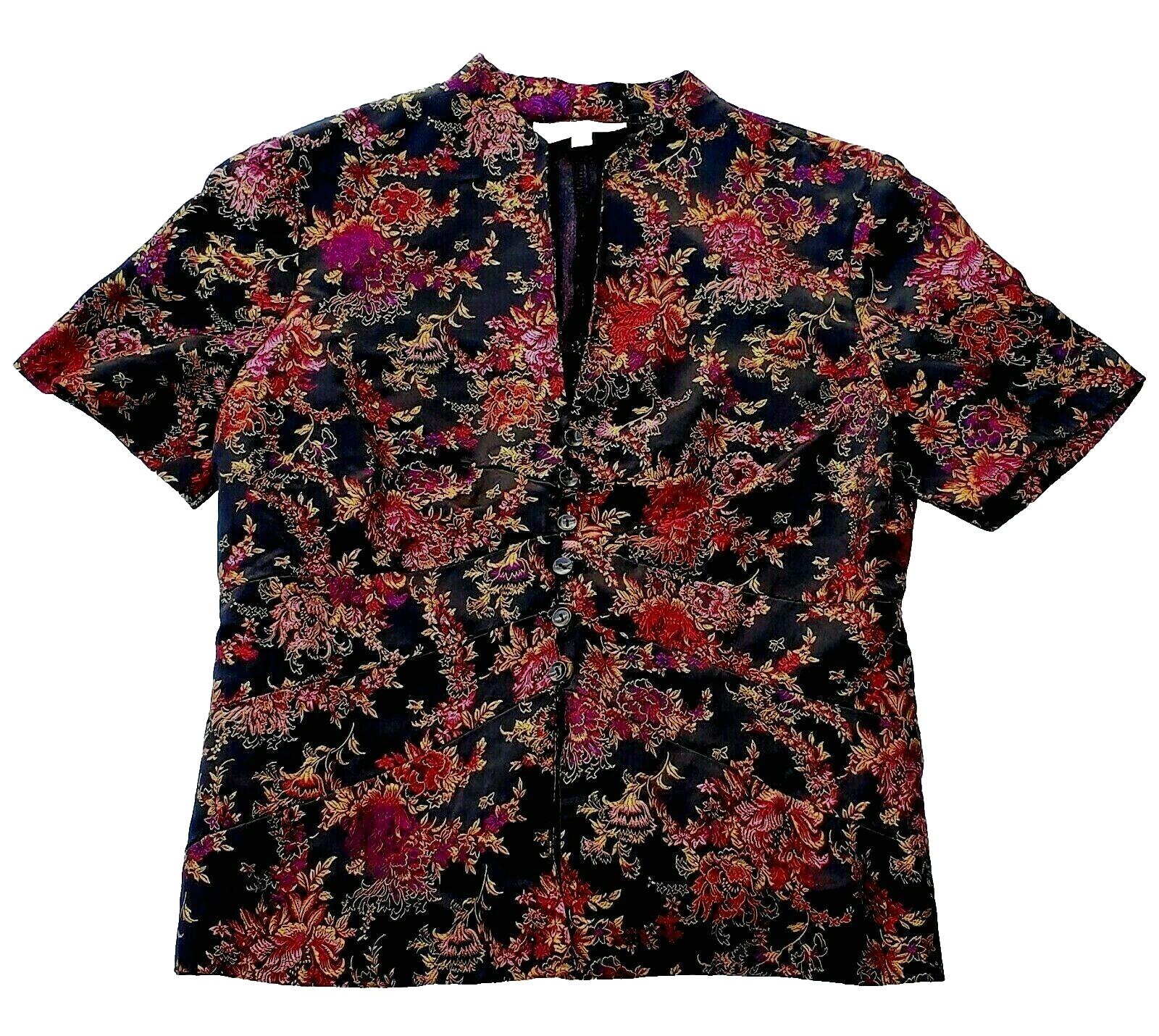 Vintage DANNY & NICOLE Black and Pink ASIAN Style Embroidered SS Jacket SZ 10