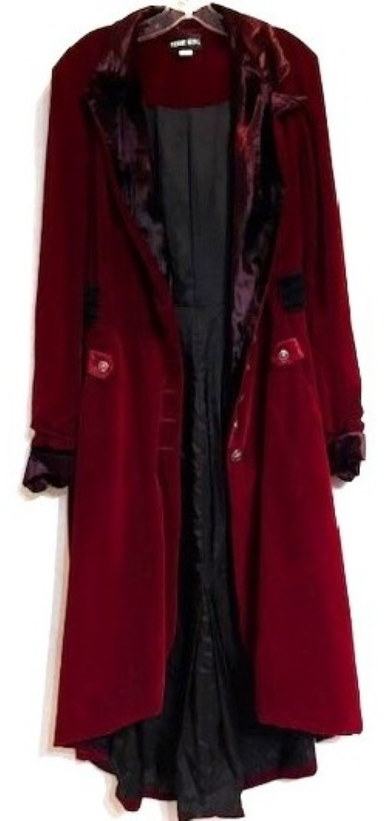 90s Terri Ring Velvet Vampire Trench Coat L Hot Topic Goth Witchy Burgundy