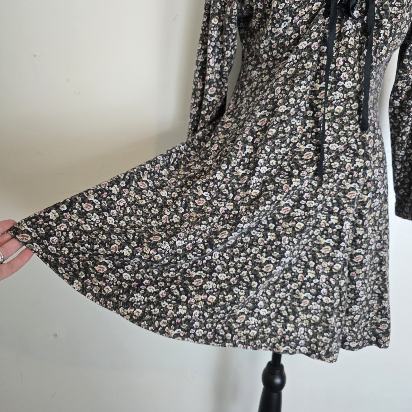 Vintage 90s Y2K Mini Dress Ditsy Floral Tie Chest Whimsigoth Cottagecore
