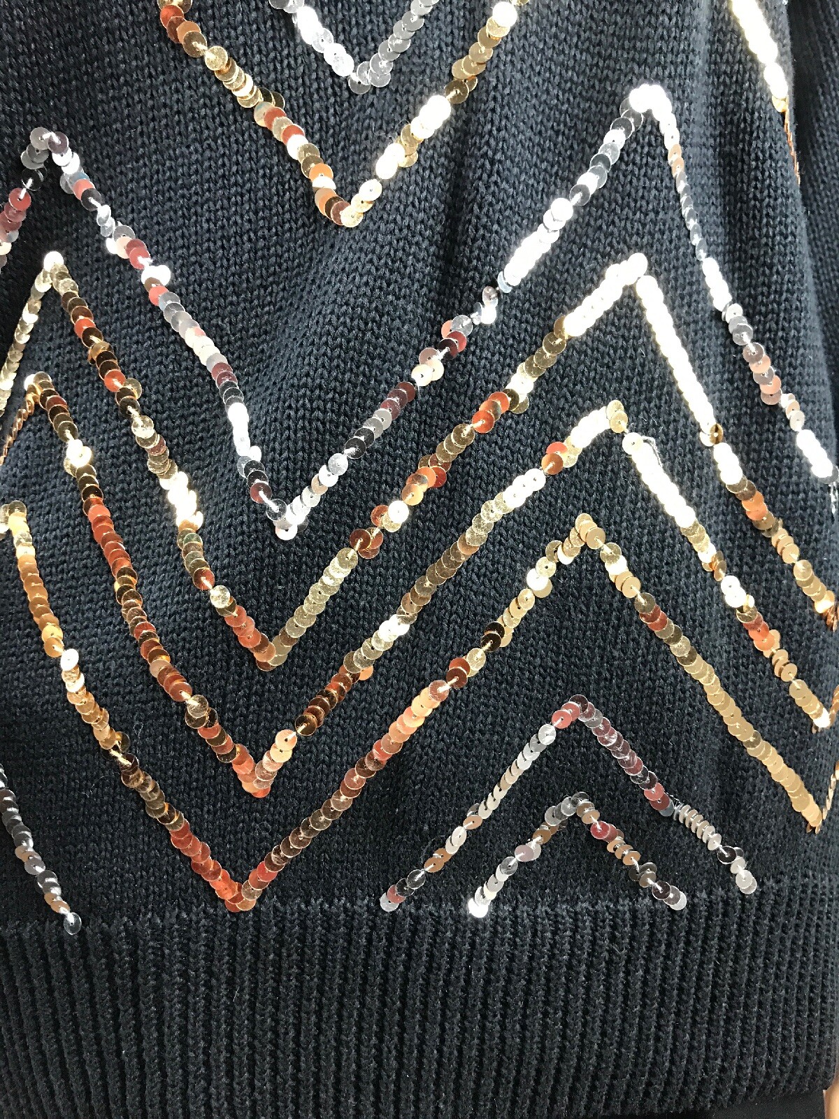 Vtg 80s I.B DIFFUSION WOMEN’S BLACK RHOMBUS SWEATER BEADED SEQUIN 52% Ramie Sz M