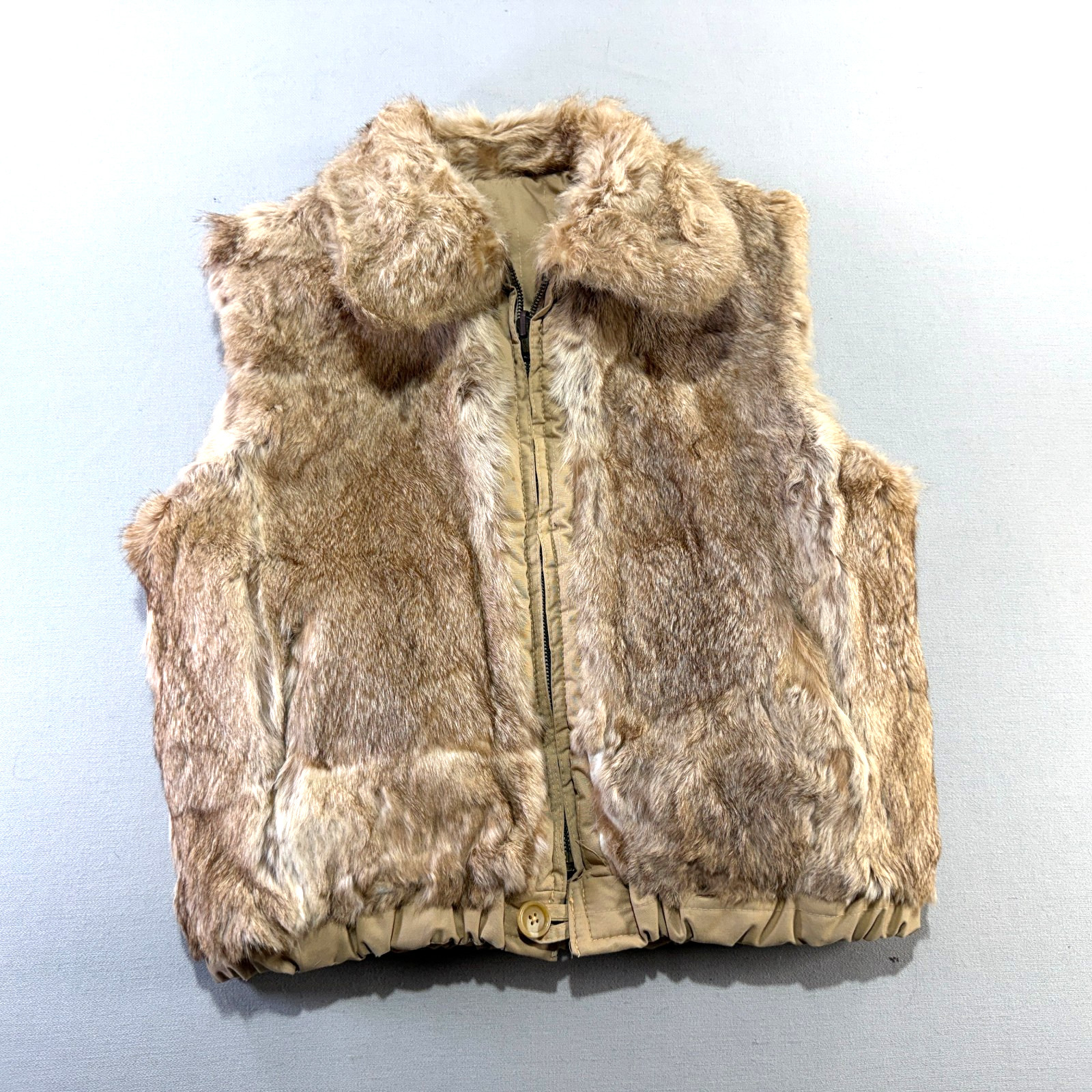 Vtg 70s Rabbit Fur Vest Jacket Large Reversible Outdoor Puffer Quilted Hong Kong
