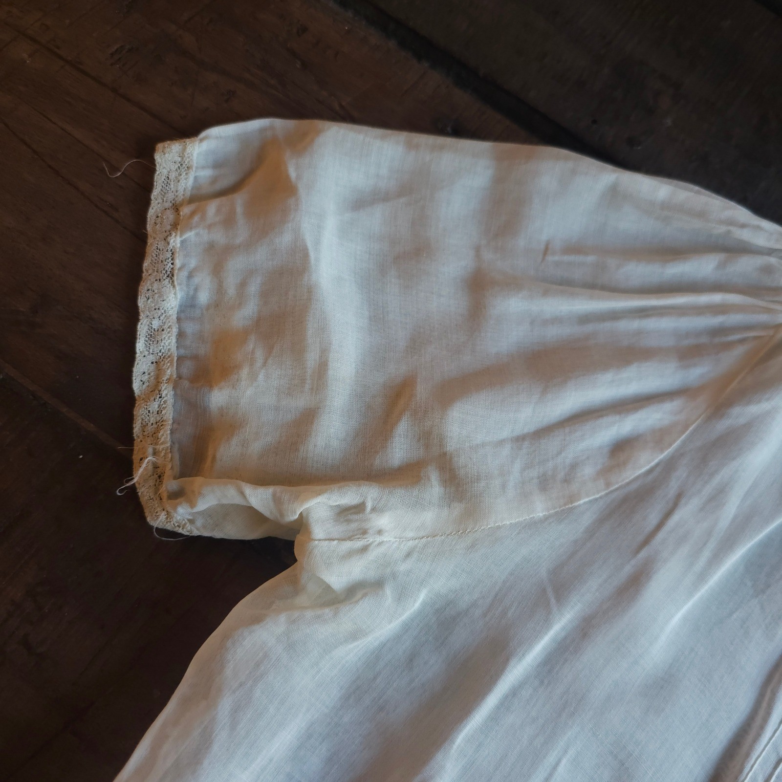 Antique White Cotton Lawn Blouse Pintuck Lace Trim Edwardian Short Sleeve Top