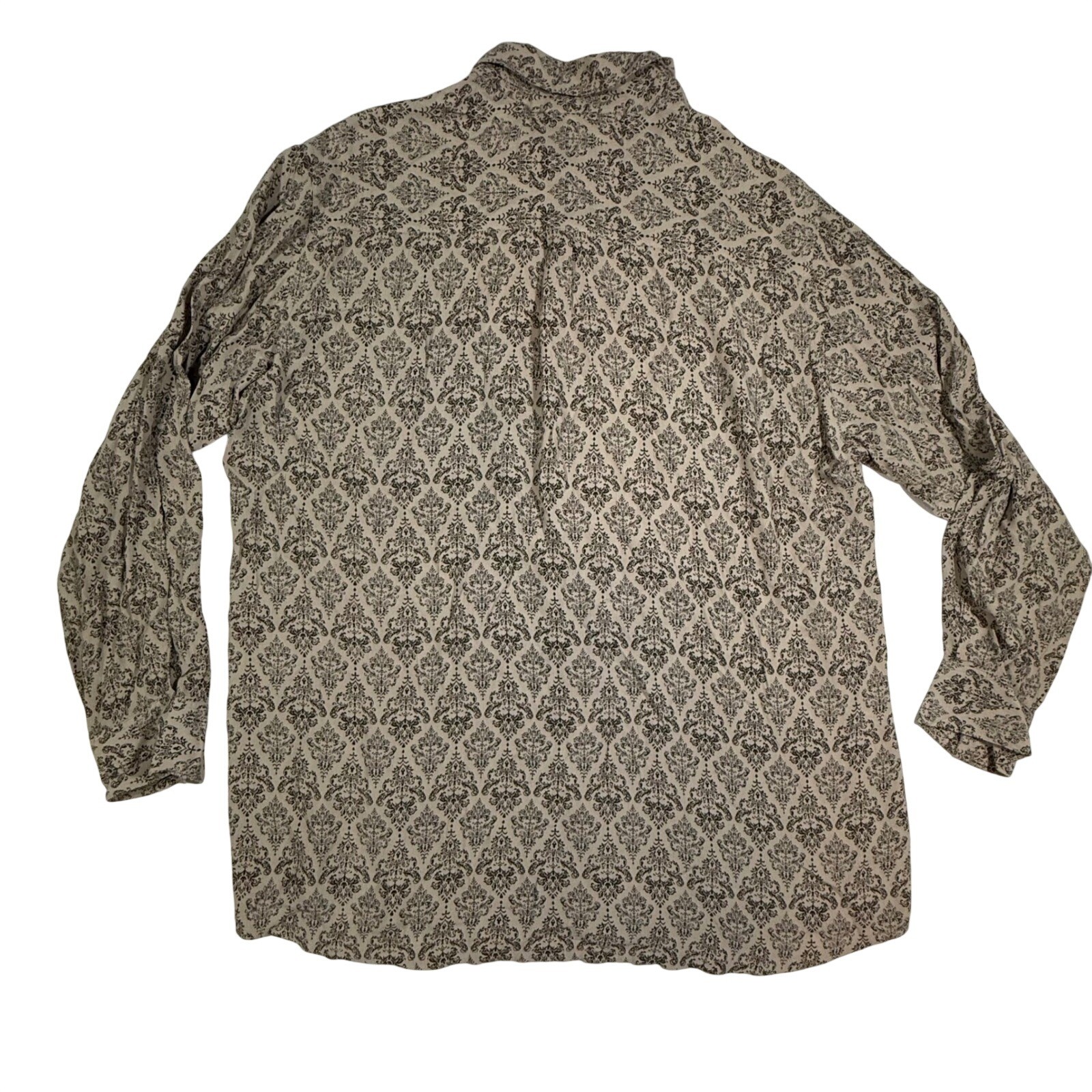 VTG Chicos Design Button Down Womens 3 Tan Damask Boho Dark Academia Artsy Shirt