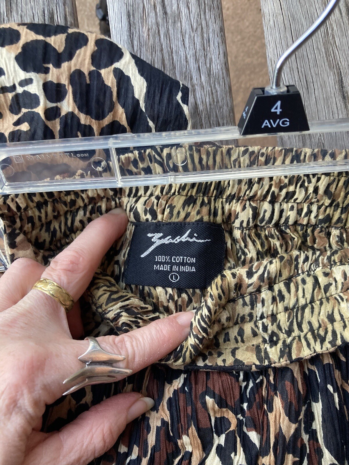 Vintage Zashi INDIA Boho MAXI SKIRT CRINKLED COTTON Animal Print Reversible L