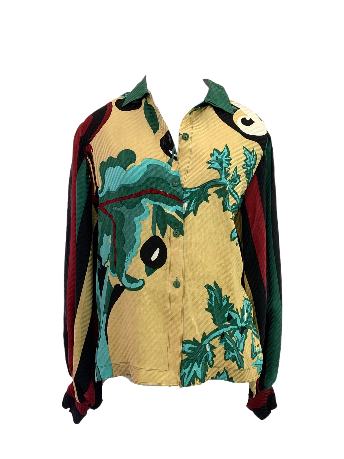Vtg Vintage 1980s 80s Designer Vollbracht Silk Apple Print New Wave Top Blouse
