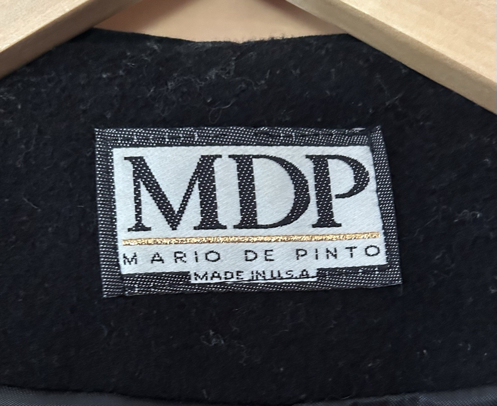 VTG Mario De Pinto Black Wool Hooded Maxi Coat with Velvet Trim Modern Size M