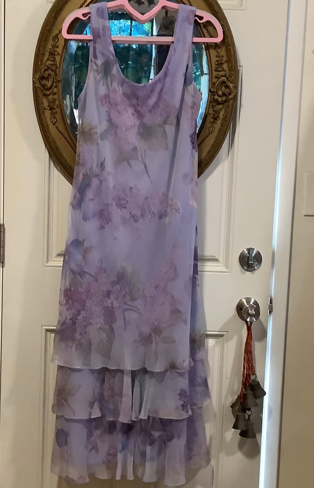 Vintage Cattiva NY fairy witch sheer chiffon lavender floral tiered maxi dress L