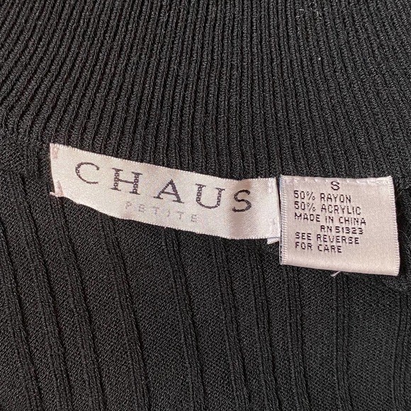 VTG CHAUS Size PS Black Cable Knit Mock Turtleneck Short Sleeve Pullover Top