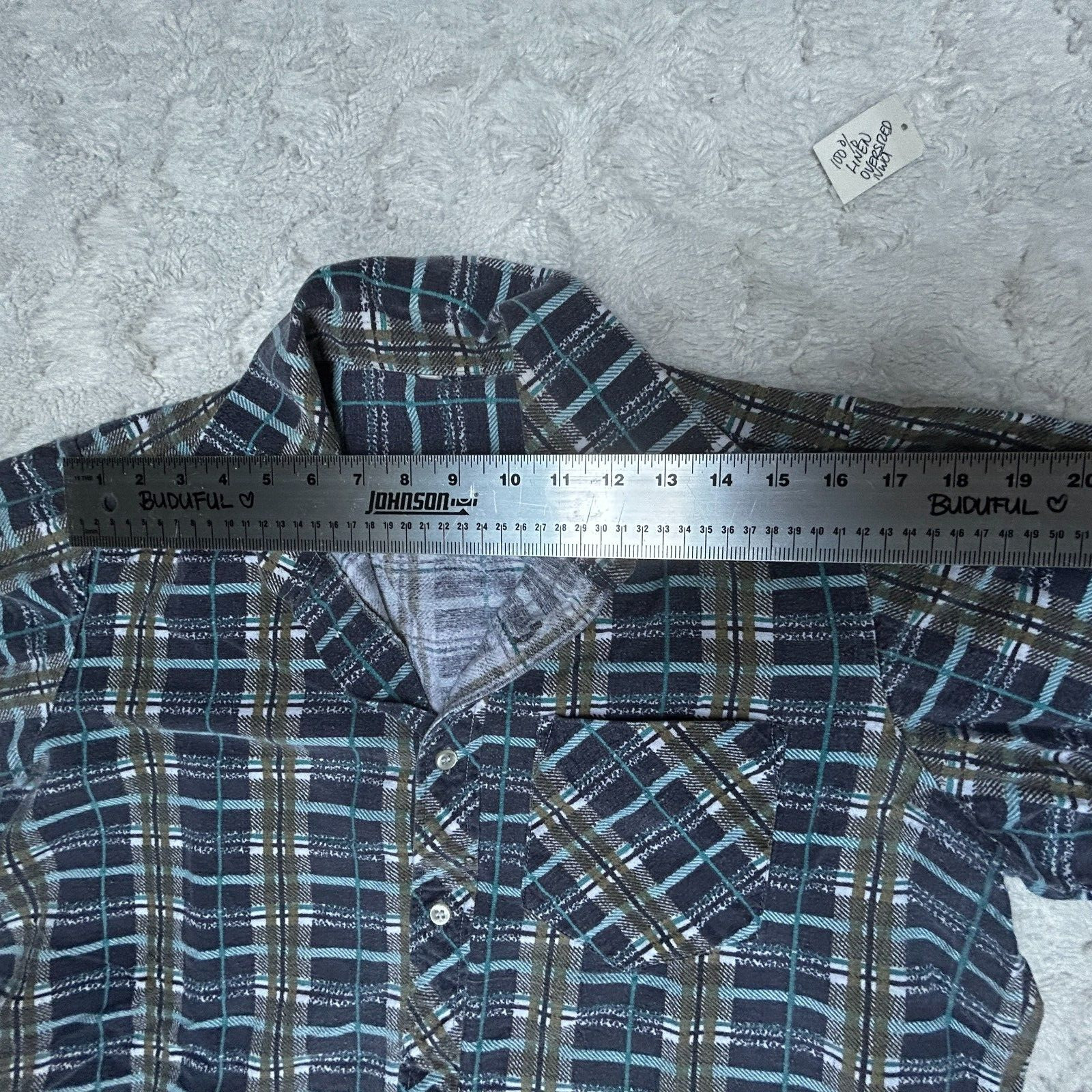 Women’s Vintage European Tunic Half Button Shirt Heavy Cotton Plaid Multicolor