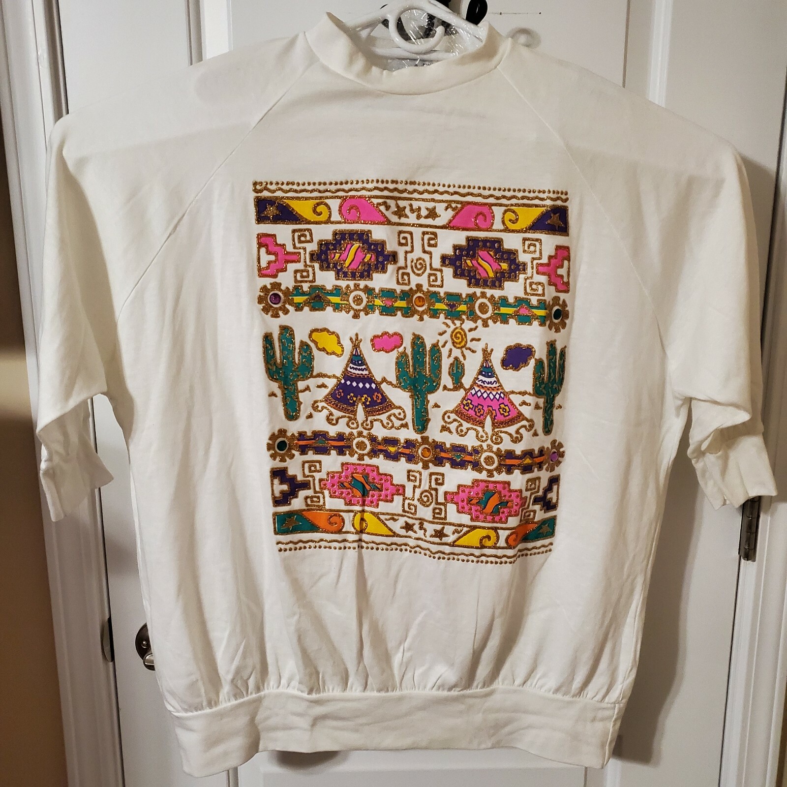 Vintage Moon Craft Women’s White Cactus & Aztec 3/4 Sleeve m/l 14-22