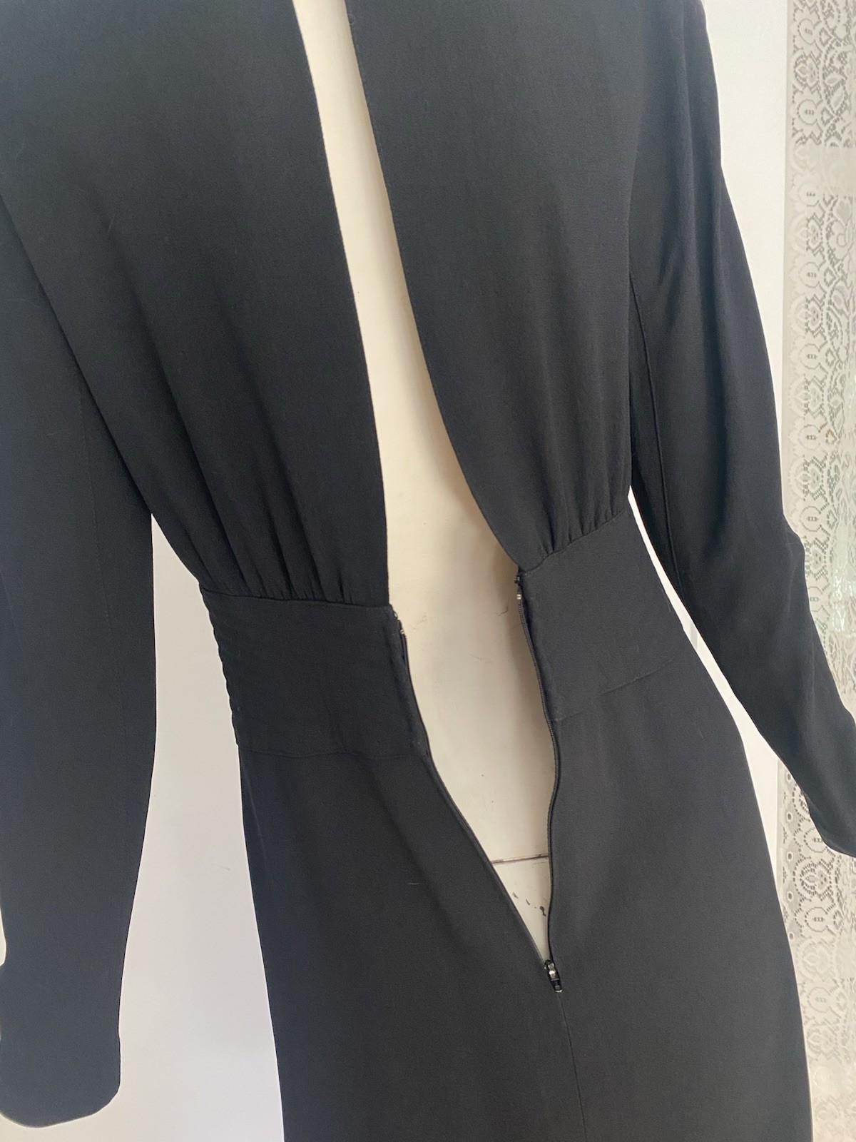 Vintage Sonia Rykiel Black Dress 80s LBD Designer France Long Sleeve Crepe