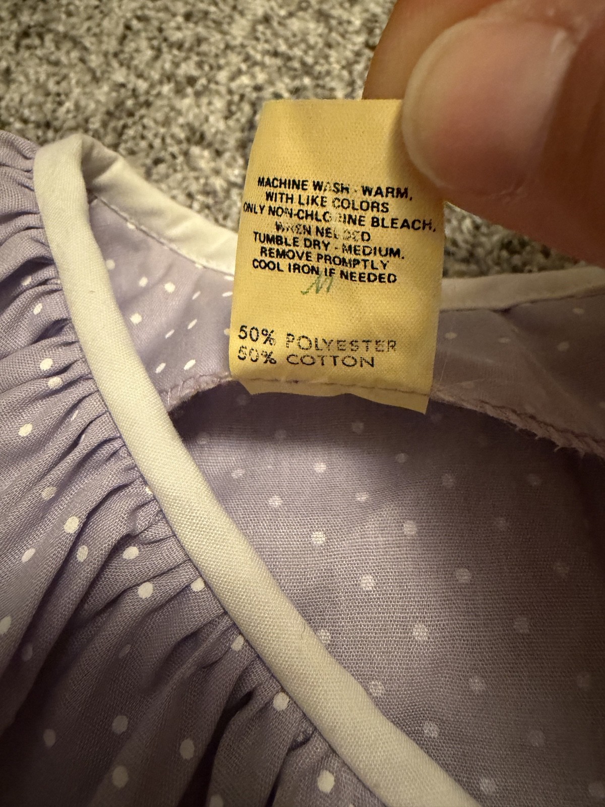 Vintage Malco Modes Partner’s Please Prairie Blouse Lavender Polka Dot USA 15/16